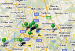 Screenshot der JobStairs App - mein eigener Standort wird mit einem blauen Punkt markiert